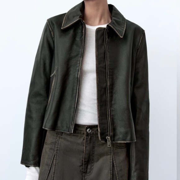 ~ SOLD 📦 New!! ZARA Distressed Cropped Genuine Leather Jacket - Picture 4 of 10